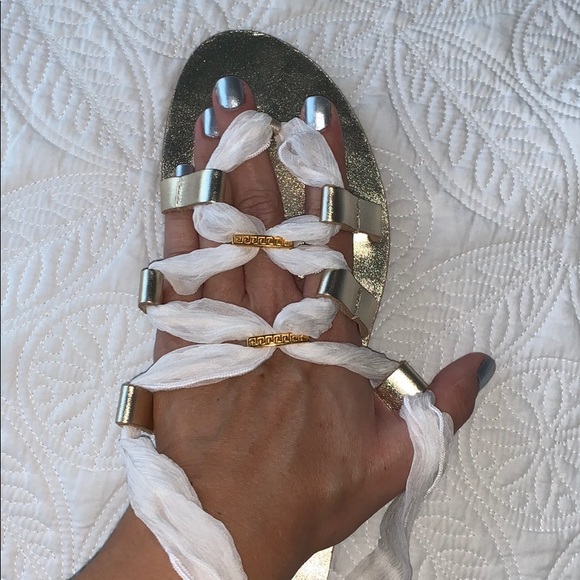 New Leather handmade sandals- silk ribbons USA 10 - Picture 6 of 11